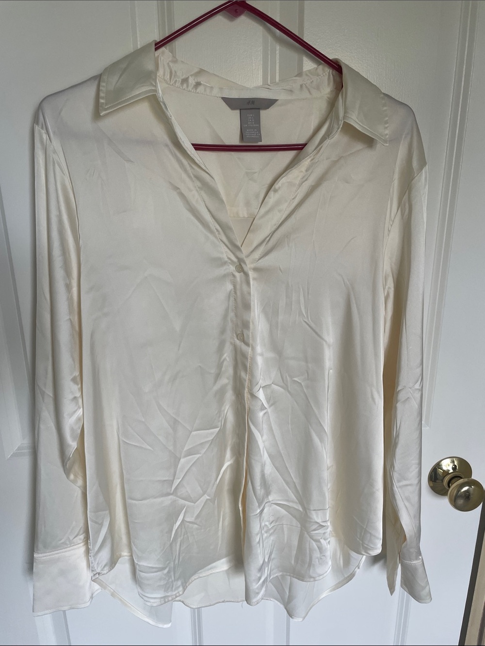 H&M Ivory Satin Button-Down Shirt